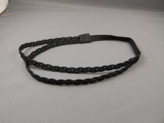 Black braided double 2 strand thin headband stretch elastic hair band 