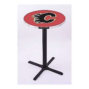Calgary Flames HBS Pub Table with Black Wrinkle base L211  