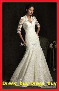 Lace Sleeve V neck Wedding Dress Bridal Gown Size 6 8 10 12 + + +
