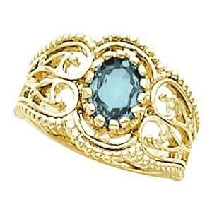 14K Yellow Gold Aquamarine Etruscan Style Ring Jewelry
