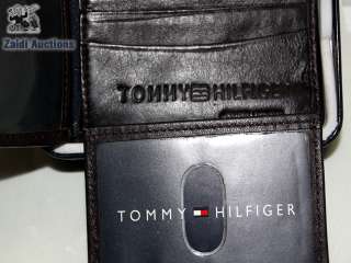 TOMMY HILFIGER MENS BROWN LEATHER WALLET !! PASSCASE  