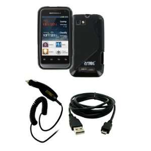 : EMPIRE Motorola Defi Mini Poly Skin Case Cover (Black Phased) + Car 