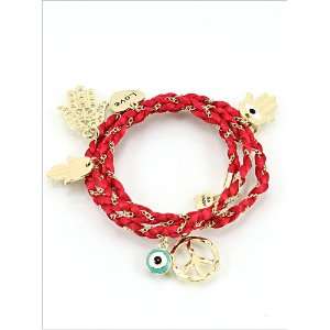   Eye and Hamsa Symbol Bracelet Red and Gold 23(L) inch 