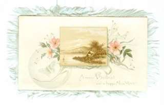 1890 CHRISTMAS / NEW YEAR CARD LITHO SILK FRINGE  