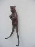 BLACK FOREST FIGURAL CARVED BEAR WALL WHIP LEASH HOOK  