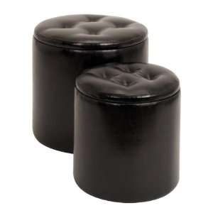  Set/2 Designer Black Leather Footstool Trunk With Tray 