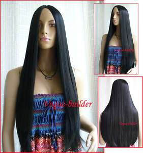 28 Long Black Straight Cosplay Party Hair Wig 1B  