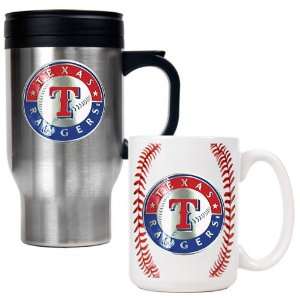 Texas Rangers MLB Stainless Steel Travel Mug & Gameball Ceramic Mug 