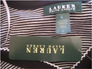 RALPH LAUREN Black w/White Stripes Cotton Knit NEW Pajama Set L  