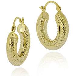 18k Gold/ Over Sterling Silver Rope Design Hoop Earrings   
