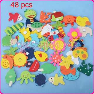 48 Mixed Wood Cartoon Fridge Magnets Kids Education Toy  