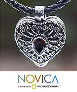 Leather Garnet Love Locked Locket Necklace (Indonesia)   