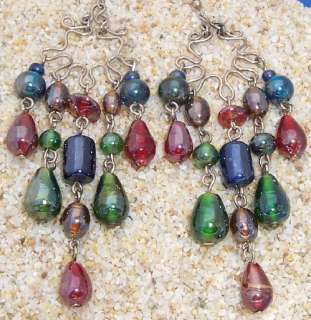 Huge Colorful Glass Bead Shoulder Duster Drag Earrings  