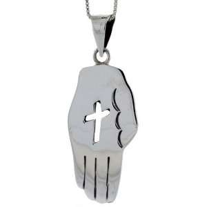    Sterling Silver 1 3/4 Hand Pendant with Cut out Cross Jewelry