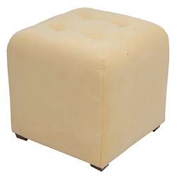 Microfiber Button tufted Cube Butter Yellow Ottoman  