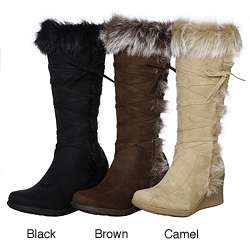 Groove Womens Voguish Faux Fur Wedge Boots  