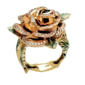  14K White/Yellow/Rose Gold Combo Rose Ring: Home & Kitchen