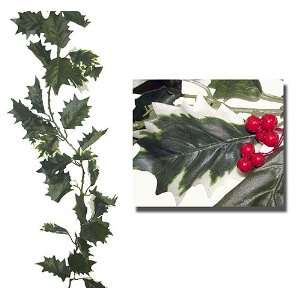 Club Pack Of 12 Green Variegated Holly Berry Christmas Garlands 6 