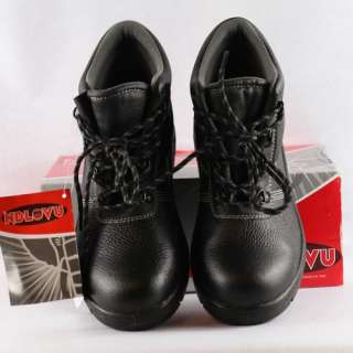 Mens PU Leather Uppers Safety Toe Lace up Work Boots Black   Shipping 