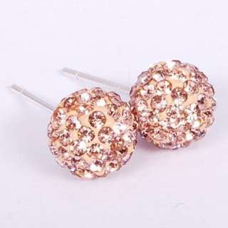 Multi color 8mm crystal ball on 925 Solid Sterling Silver stud 