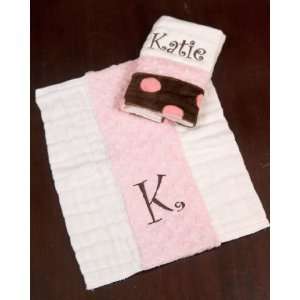    The Baby Habit Pink Minky Dot Personalized Burp Cloth Set: Baby