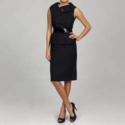   ASL Womens Jacquard Asymmetrical Collar Skirt Suit  Overstock
