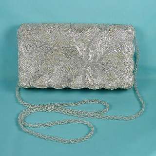 Silver Beaded Clutch Evening Bag (P268SL)  