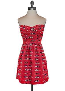 NWT $108 Judith March   Red Lovebirds Sweetheart Strapless Dress 