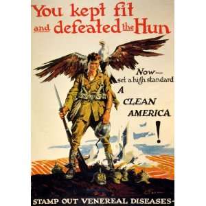 SOLDIER EAGLE CLEAN AMERICA STAMP OUT VENERAL DISEASES ARMY WAR 24 X 