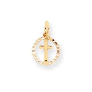   10K Solid Flat Backed Cross In Circle For Eternal Life Charm: Jewelry