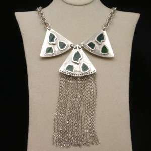 Trifari Necklace Fringe & Green Stones Vintage Retro  