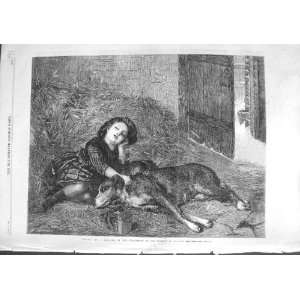   : 1867 BONAVIA FINE ART LITTLE GIRL SLEEPING BARN DOG: Home & Kitchen