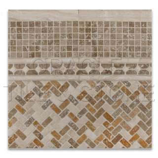 Mixed Travertine Tumbled Herringbone Mosaic Tile Mesh  
