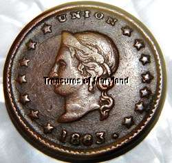 OLD US CIVIL WAR TOKEN! 1863 UNION FANTASTIC COIN!  