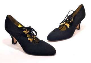 ESCADA leather and nubuck 2 tone lace up shoes gold heart grommets 