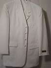 Mens Falcone 3pc 4 button suits white & silver Baron Split vest pants 