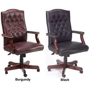 Burgundy Executive Bonded Leather Tufted Swivel Chair  