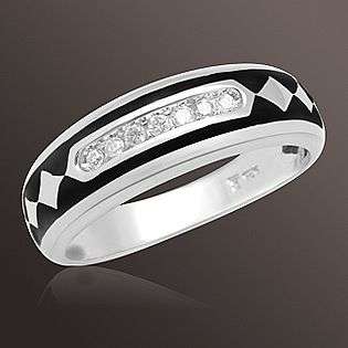 ct. t.w. Round Diamond and Enamel Mens Wedding Band in Sterling 