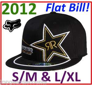   Rockstar Mens Golden 210 Flat Bill Flex Fit Hat Cap MX Moto MTB BMX
