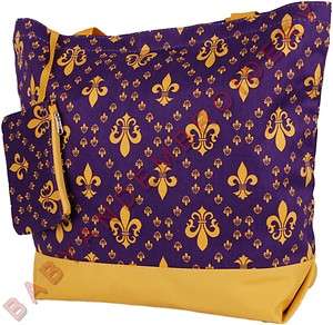 Tote Bag Fleur de lis Purple Gold Embroidery Option  