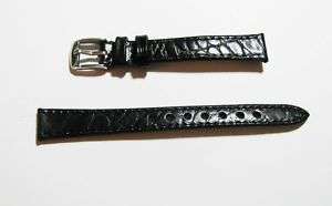 12mm Quality Ladies Genuine Leather Watch Band Black P1  