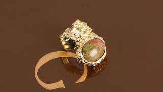   Gemstones Chunky Armor Knuckle Cocktail Gold Plated Ring g132  
