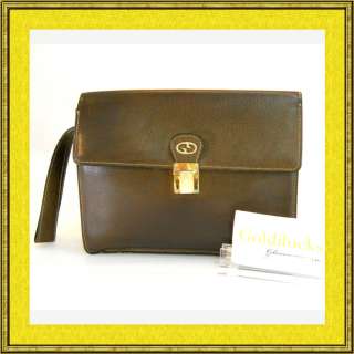 USED Gucci Brown Leather Clutch bag 100% Authentic! w/ Free EMS 