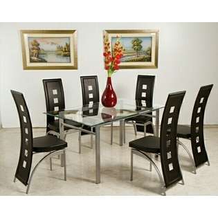 US Furniture 7 Pc. 8mm Beveled Tempered Glass Table Set with Black 