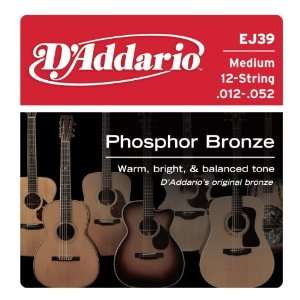   12 String Phosphor Bronze Acoustic Guitar Strings, Medium, 12 52