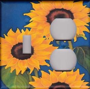 Blue Sunflower Double Light Switch / Outlet Plate Cover  