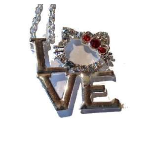   LOVE necklace w/RED bow and made of Rhinestone/Crystal by Jersey Bling