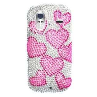  Full Bling Hot Pink Hearts on White Snap On Protector Case Faceplate