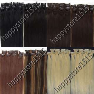   Clip On Real Straight Human Hair Extensions 7 Colors,48g/set New nice
