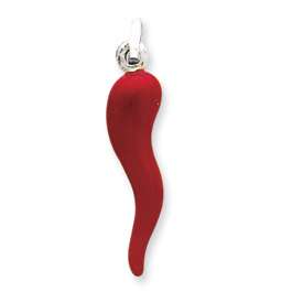 New Sterling Silver Red Enamel Italian Horn Pendant  